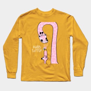 Pink giraffe flamingo illustration Long Sleeve T-Shirt